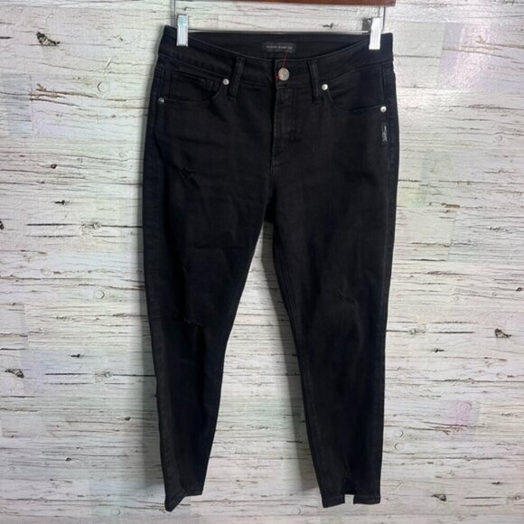 Silver Jeans Avery Skinny Crop Women's size 27 black Distressed Stretch - Picture 1 of 9